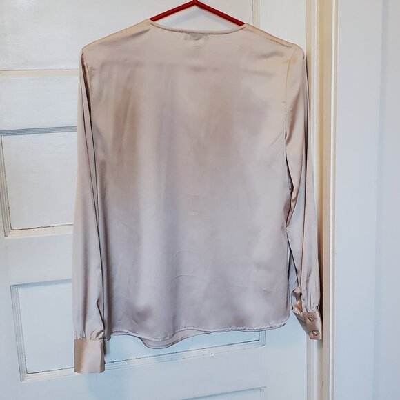 Elegant Satin Cream Blouse with V-Neck fits like Small - Picture 2 of 5